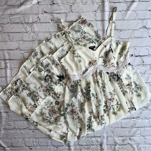 Torrid Maxi Sun Dress White Floral Bird Crane Print Tiered Size 00 Or 10 M/L